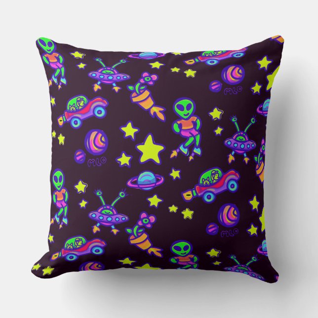 Aliens And Stars In Outer Space Print Cushion (Front)