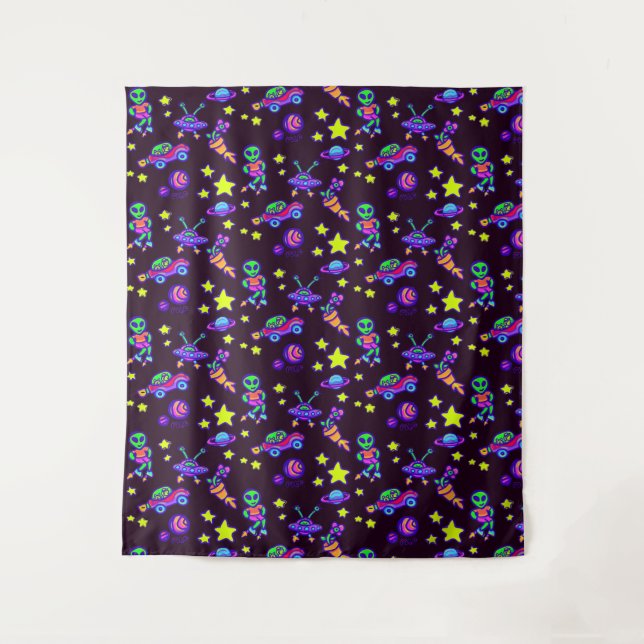 Aliens And Stars In Outer Space Print  Tapestry (Front)
