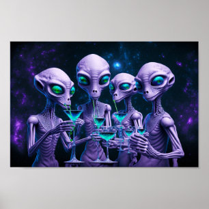 Aliens are drinking cocktails poster