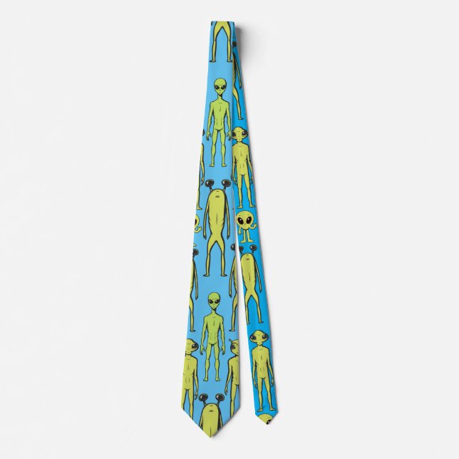 Aliens are here. Retro pattern L Blue BG Tie (Front)