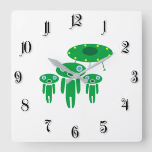 Aliens arrival square wall clock