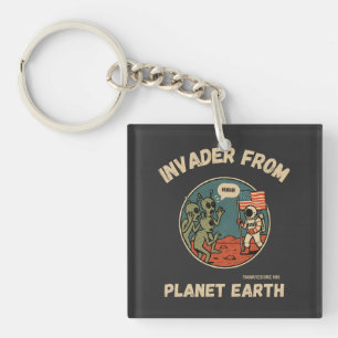Aliens & Astronaut in Space Funny Design  Key Ring