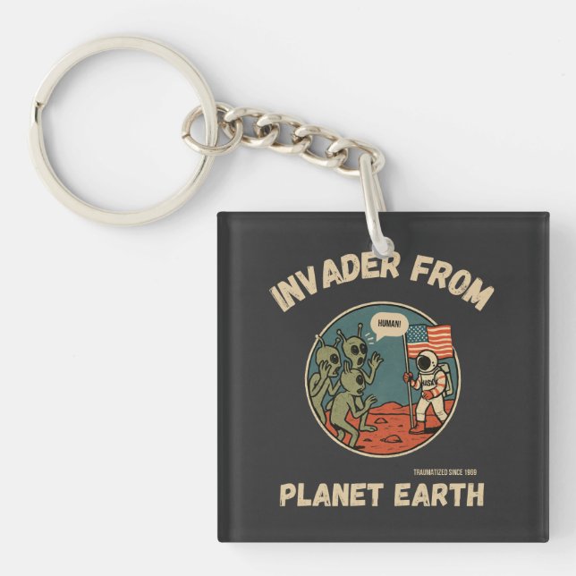 Aliens & Astronaut in Space Funny Design  Key Ring (Front)