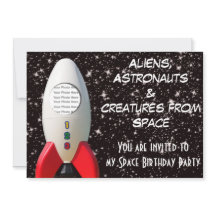 Aliens & Astronaut Space Birthday Invitation