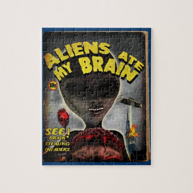Aliens Ate My Brain Pulp Cover Style Puzzle (Vertical)