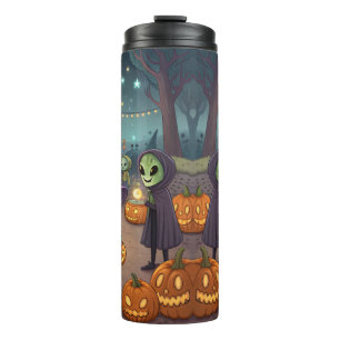 Aliens Celebrate Halloween on Earth – Cosmic Costu Thermal Tumbler