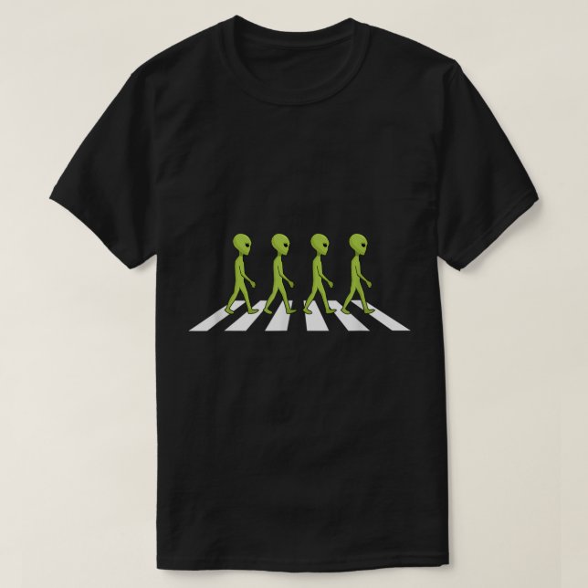 Aliens crossing and walking across road funny shir T-Shirt (Design Front)