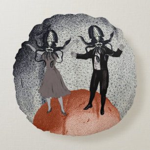 Aliens dance celebration round cushion