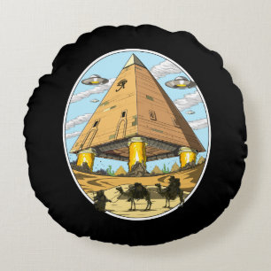 Aliens Egyptian Pyramids UFO Conspiracy Annunaki Round Cushion