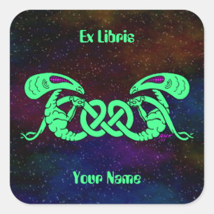 Aliens Entwined (Aliens and Celtic Knot) Bookplate Square Sticker