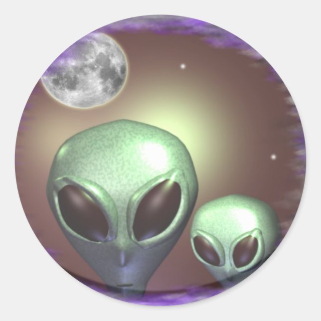 Aliens greys classic round sticker (Front)