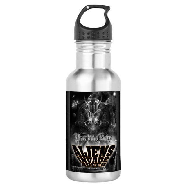 Aliens Invade 4 Beer Galaxy Attack 710 Ml Water Bottle (Front)