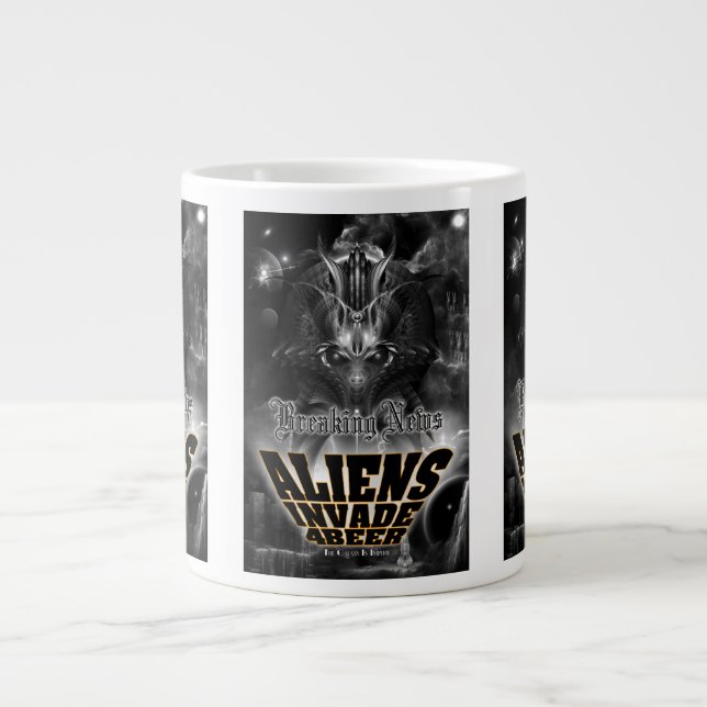 Aliens Invade 4 Beer Galaxy Attack Large Coffee Mug (Front)