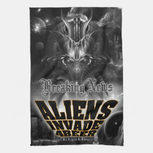 Aliens Invade 4 Beer Galaxy Attack Tea Towel