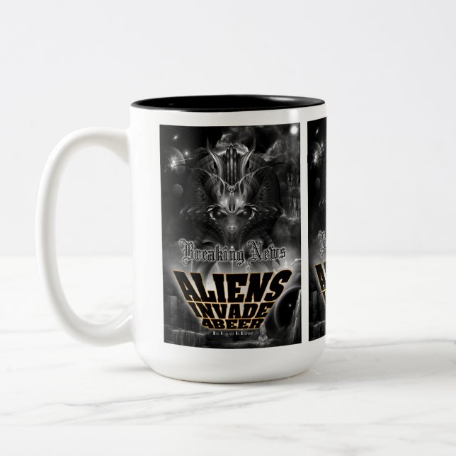 Aliens Invade 4 Beer Galaxy Attack Two-Tone Coffee Mug (Left)