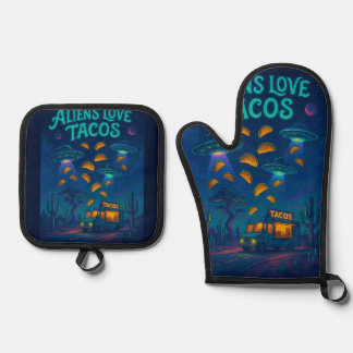 Aliens Love Tacos Oven Mitt & Pot Holder Set