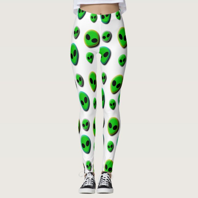 ALIENS. NEON GREEN ALIEN HEADS EDGED COLORS. LEGGINGS (Front)