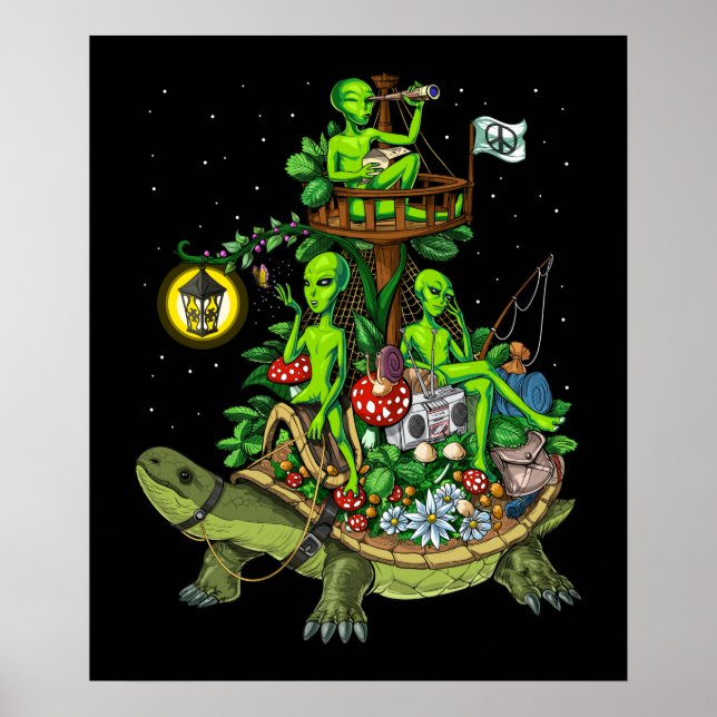 Aliens Riding Turtle Poster (Front)