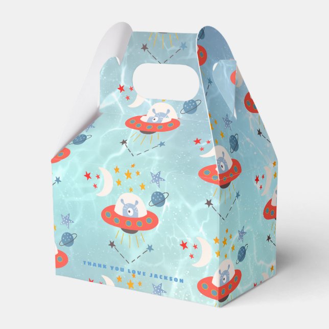 Aliens Space Pattern Thank You Favour Teal Birthda Box (Front Side)