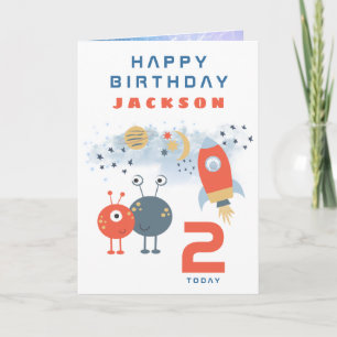 Aliens Spaceship Age 2 Birthday Space White Card