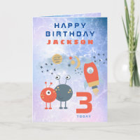 Aliens Spaceship Age 3 Birthday Space Lilac