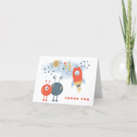 Aliens Spaceship Boy Birthday Thank You Card