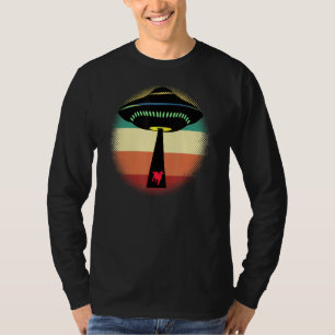 Aliens Ufo Abducting A Goat Flying Saucer Sunset T-Shirt