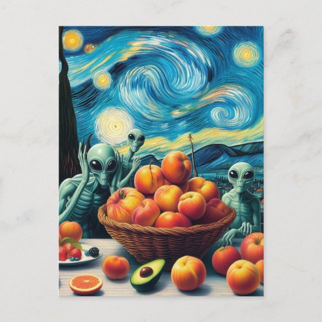 Aliens With Fruit Faux Van Gogh Postcard (Front)