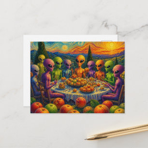 Aliens With Peaches Faux Van Gogh Postcard