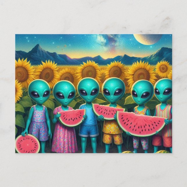 Aliens With Watermelon Postcard (Front)