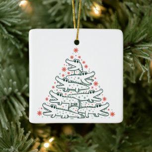 Aligator Christmas Tree Funny Crocodile Florida  Ceramic Ornament