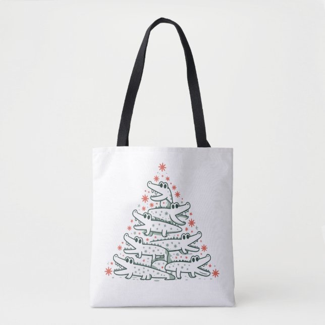 Aligator Christmas Tree Funny Crocodile Florida  Tote Bag (Front)