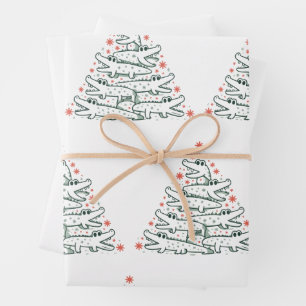 Aligator Christmas Tree Funny Crocodile Florida  Wrapping Paper Sheet