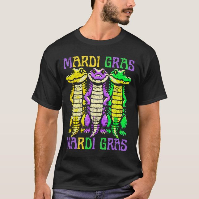 Aligator Crocodiles Louisiana Mardi Gras Carnival  T-Shirt (Front)