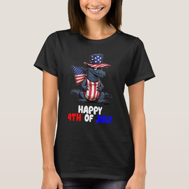 Aligator Reptile 4th of July American Flag Veteran T-Shirt (Front)