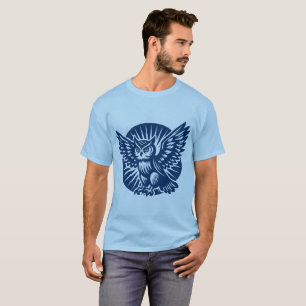 Alighting Owl in a Rayed Circle - Shibori Blue T-Shirt
