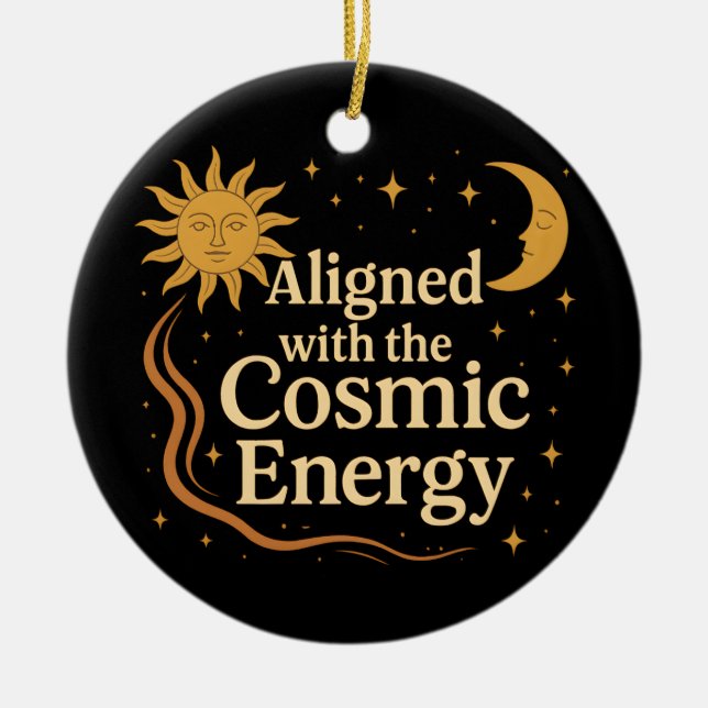 Aligned with the Cosmic Energy Boho Celestial Ceramic Ornament (Front)