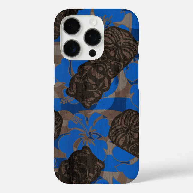 Ali'i Refuge Hawaiian Hibiscus Tiki Blue Case-Mate iPhone Case (Back)