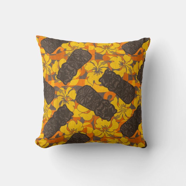 Ali'i Refuge Hawaiian Hibiscus Tiki Cushion (Front)