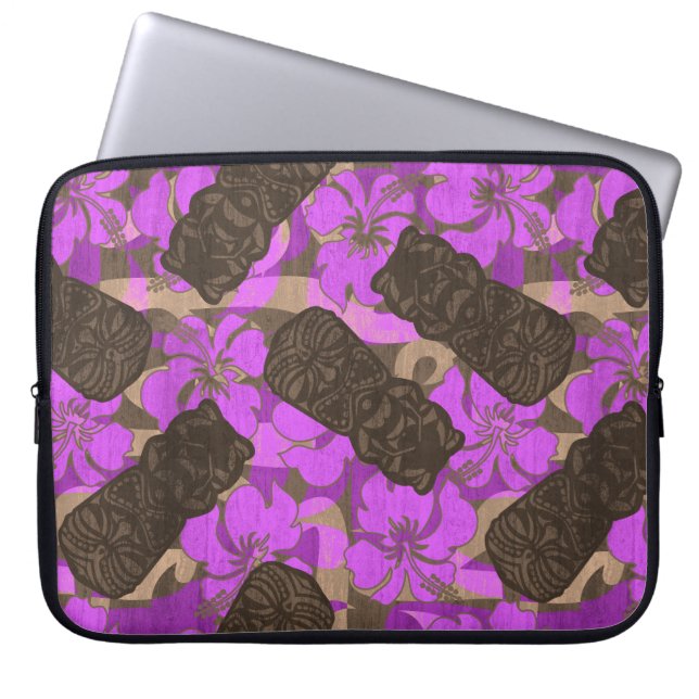 Ali'i Refuge Hawaiian Hibiscus Tiki Laptop Sleeve (Front)
