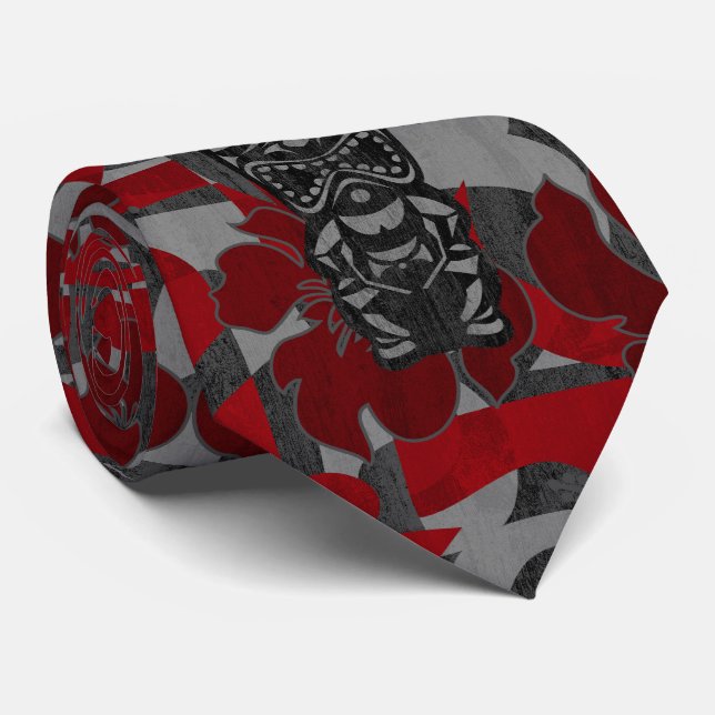 Ali'i Refuge Tiki Hibiscus Two-sided Printed Tie (Rolled)