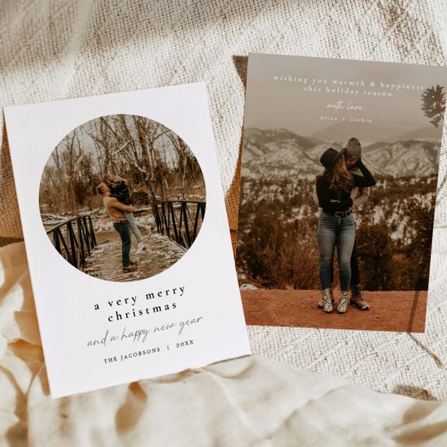 ALINA Modern Minimalist Simple Round Photo Holiday Card (Creator Uploaded)