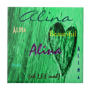 Alina Name and Irish Meaning with Mint Green Heart Tile