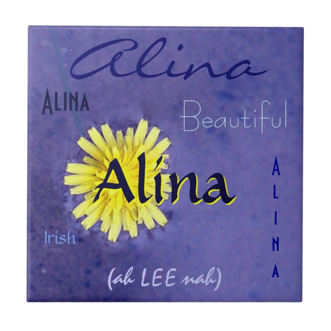 Alina Name and Irish Meaning with Yellow Flower Tile (Front)