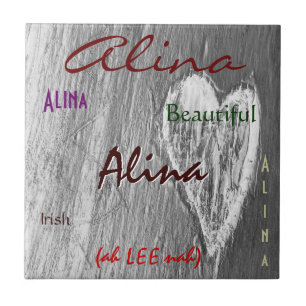 Alina Name Irish Meaning with Light Grey Heart Tile