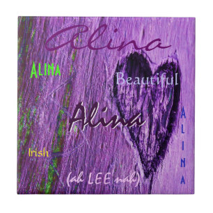 Alina Name Irish Meaning with Purple Heart Tile