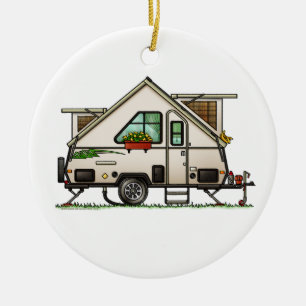 Aliner Pop Up RV happy camper art Ceramic Ornament
