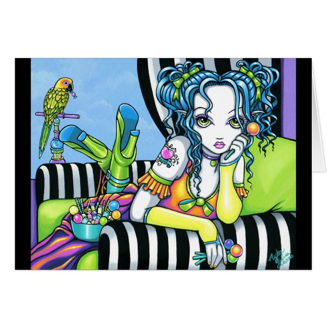 "Alisha" Candy Rainbow Parrot Fae Art Card (Front Horizontal)