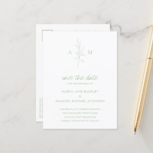 Alisha Sage Green Botanical Elegant Wedding Announcement Postcard