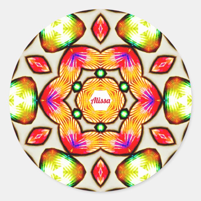 ALISSA ~ Bright Shell Pattern ~ Personalised Classic Round Sticker (Front)